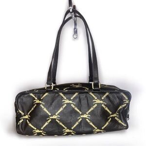 Longchamp Paris Vintage Leather Satchel Made in France Gold Horse Logo Print